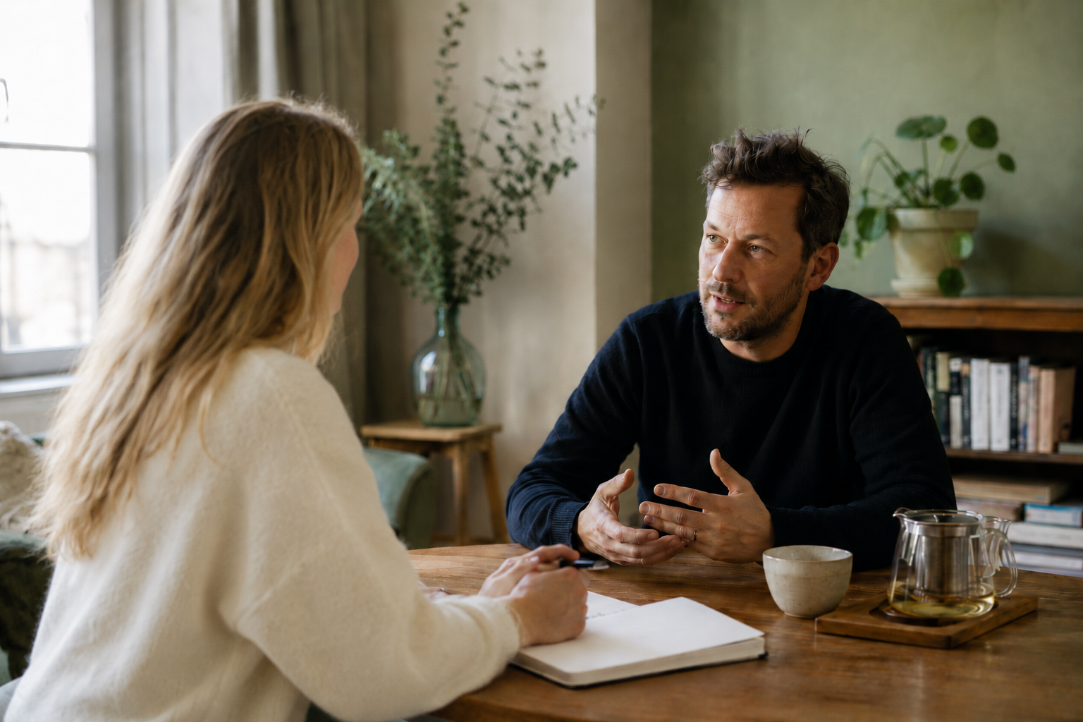 Loopbaanbegeleiding gesprek aan tafel over loopbaancheques.